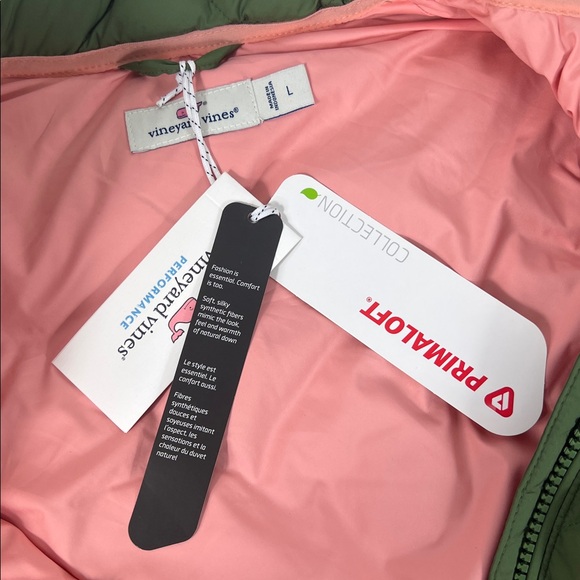 Vineyard Vines Sz L Quilted Vest Performance Green & Peach NWT - Picture 3 of 10